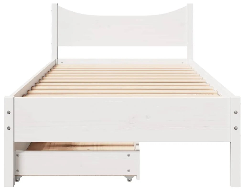 Estrutura de cama com gavetas 75x190 cm pinho maciço branco