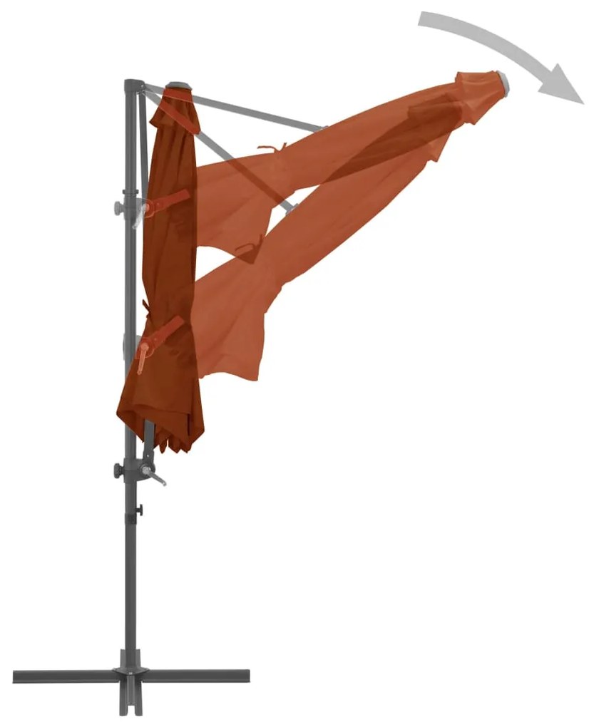 Guarda-sol de jardim cantilever c/ poste aço 300 cm terracotta