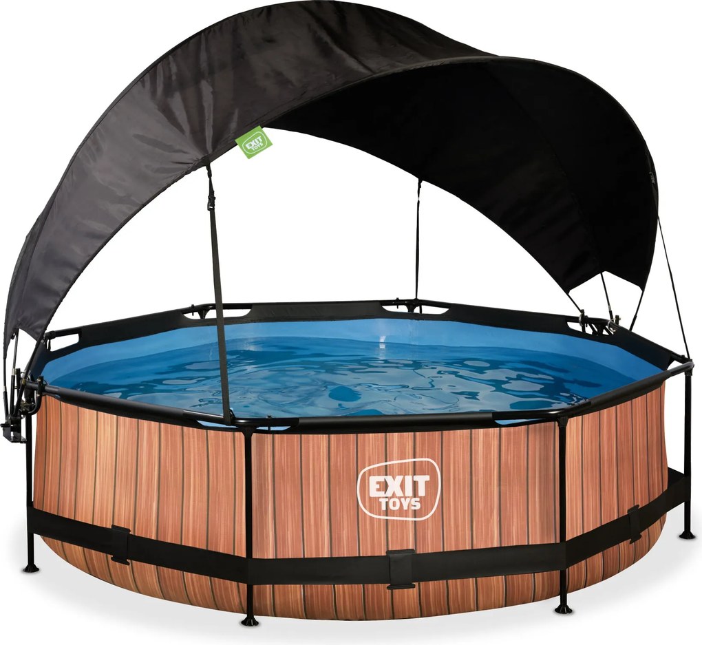 Piscina redonda Wood ø300x76cm com bomba de filtragem e cobertura - Castanha