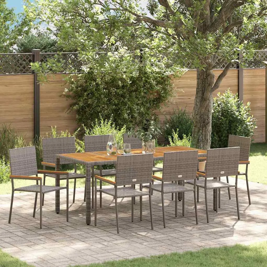 Conjunto de Jantar de Jardim vidaXL 9 Peças Cinza Rattan Poly