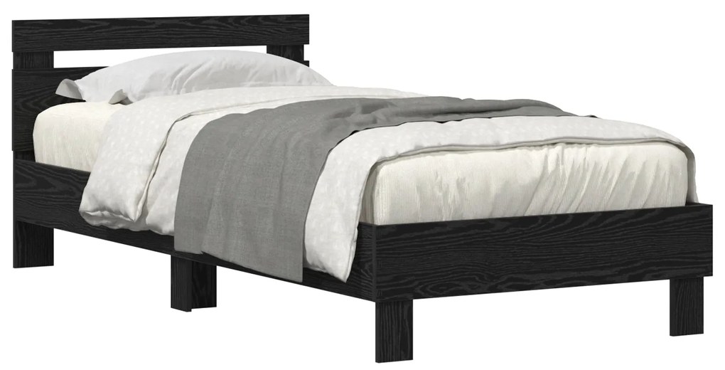 Cama vidaXL com Luzes LED Carvalho Preto 90x200 cm Madeira Reforçada