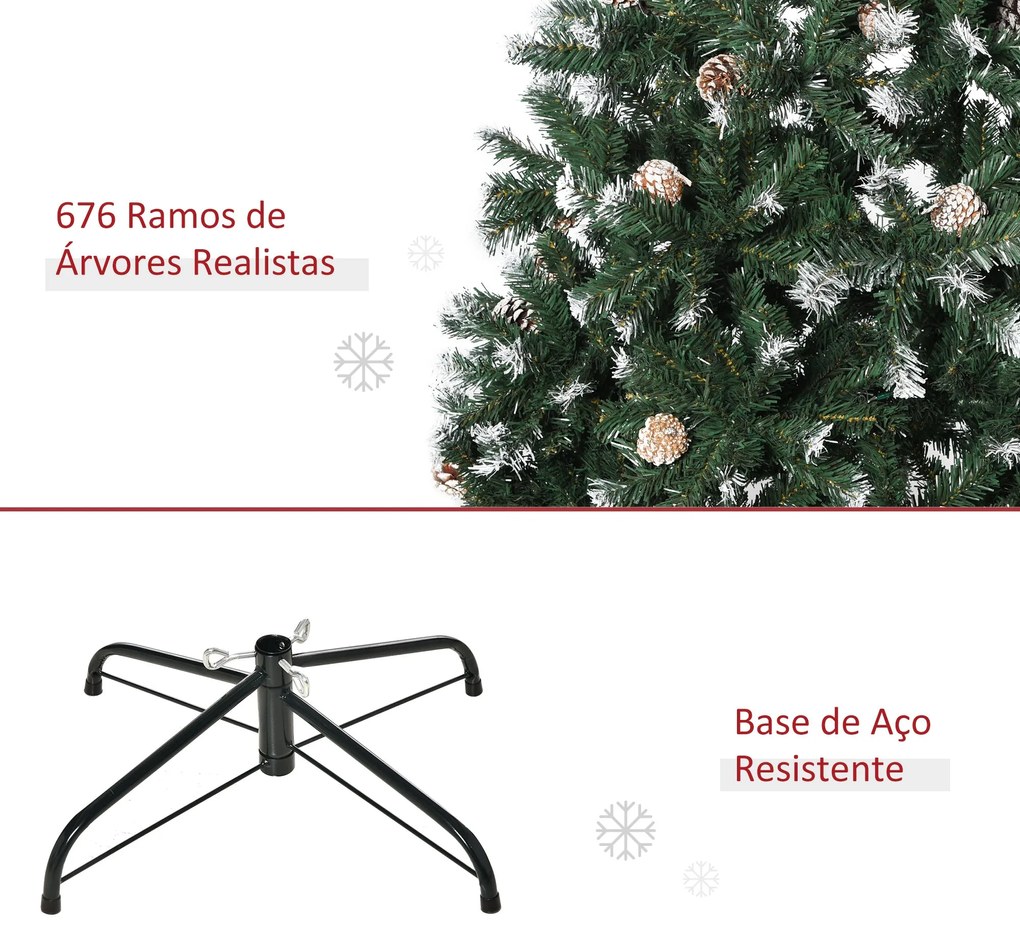 HOMCOM Árvore de Natal Artificial 150cm com 676 Ramas e 41 Pinhas Folh