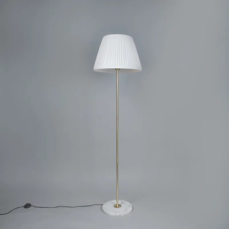 Candeeiro de pé retro em latão com abajur plissado creme 45 cm - Kaso Retro