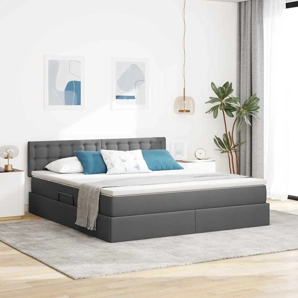 vidaXL Cama com arrumação e LED Cinza Escuro 160 x 200 cm tecido