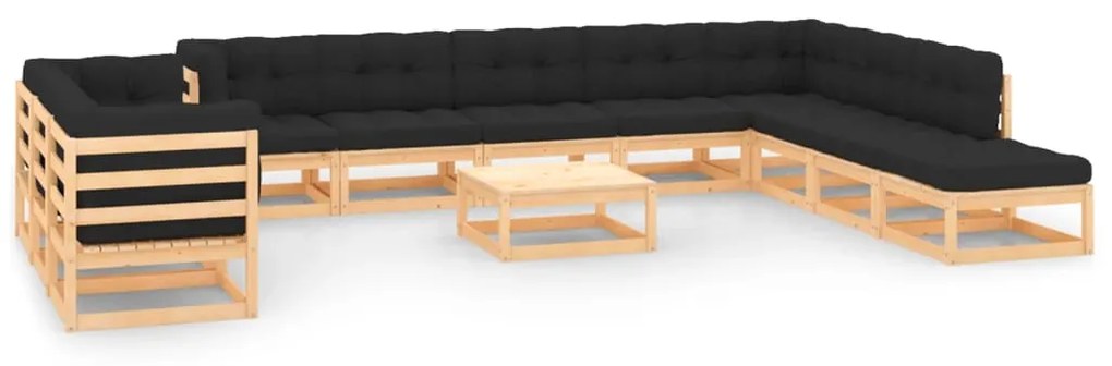 12 pcs conj. lounge jardim c/ almofadões antracite pinho maciço