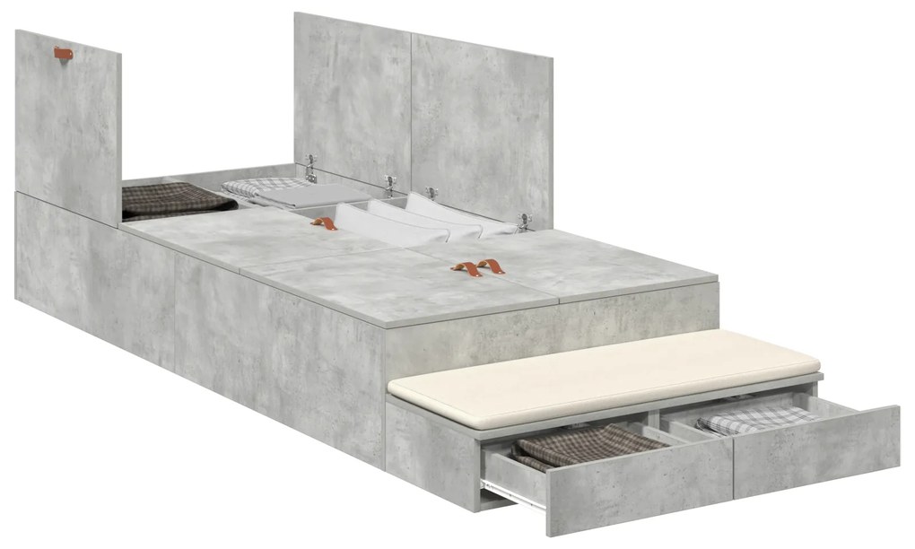 Cama com Arrumação Cinza Concreto 100x200 cm