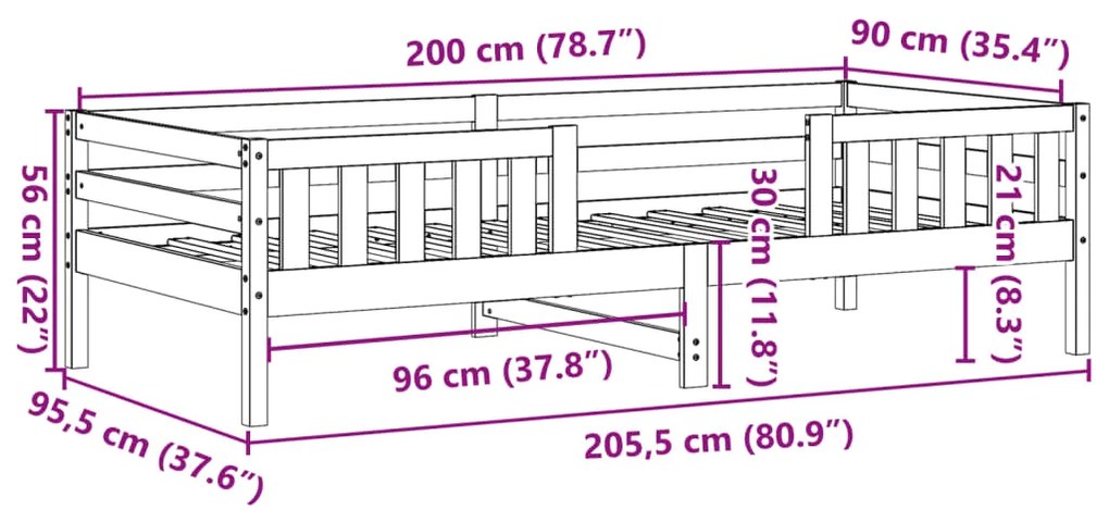 Estrutura de cama 90x200 cm madeira pinho maciça castanho cera