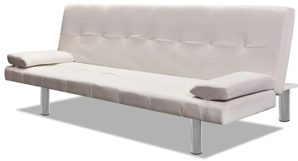 Sofá-cama ajustável c/ 2 almofadas couro artificial branco nata