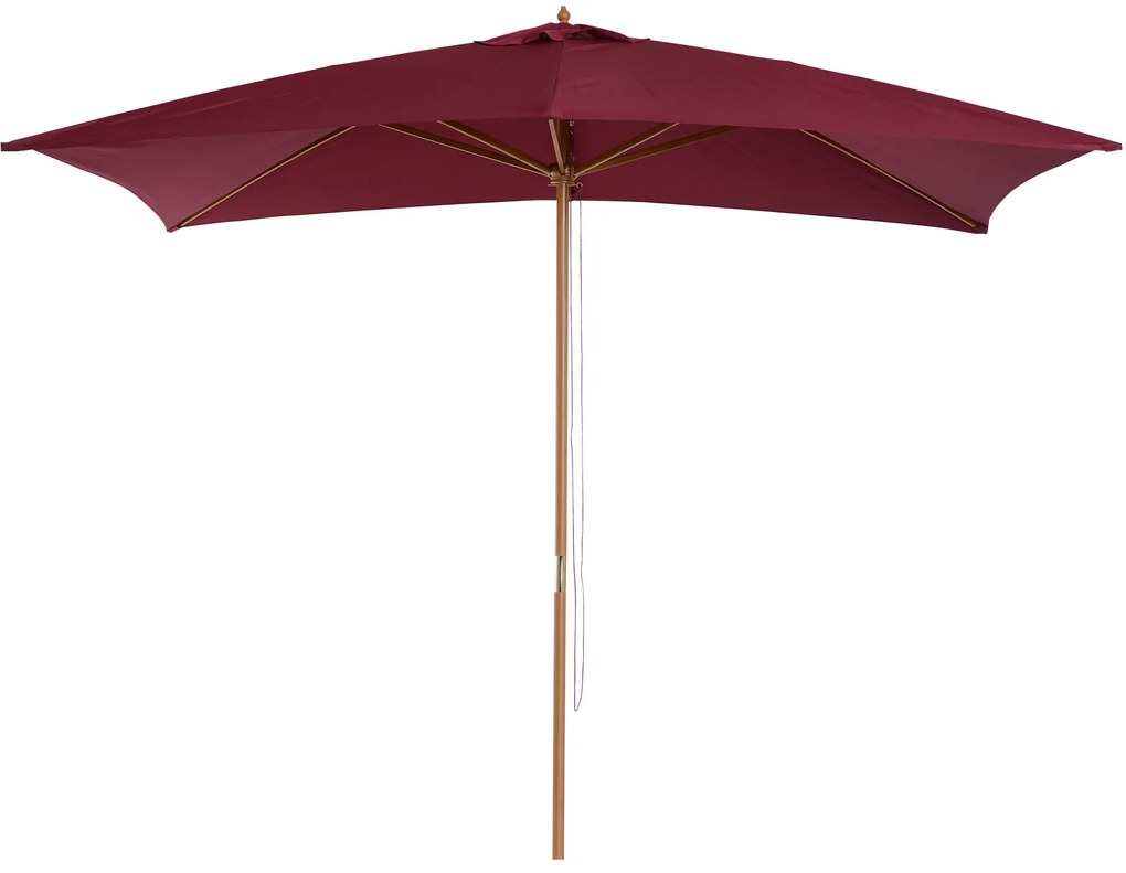 Outsunny Chapéu de Sol de Jardim com Sistema de Polia Teto Ventilado e Mastro de Madeira para Terraço Pátio Exterior 2,95x2x2,55m Vinho