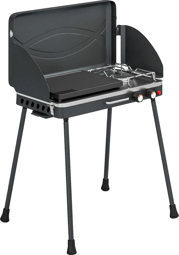 Grelhador a Gás Portátil 2 em 1 Barbecue a Gás Propano 20.000 BTU de Mesa ou de Pé 61x47x88 cm Preto