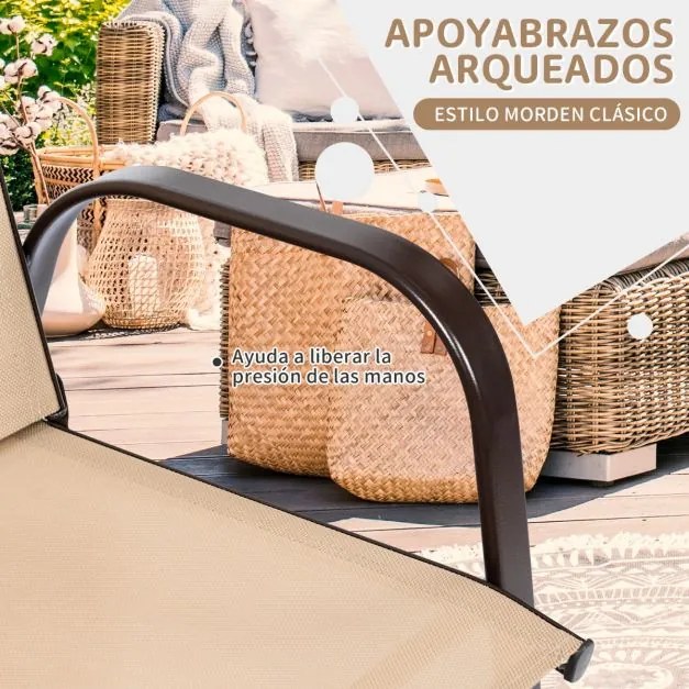 Conjunto de 2 cadeiras de jardim com braços curvos Tecido de secagem fácil Estrutura metálica reforçada Assento largo Assento Castanhas