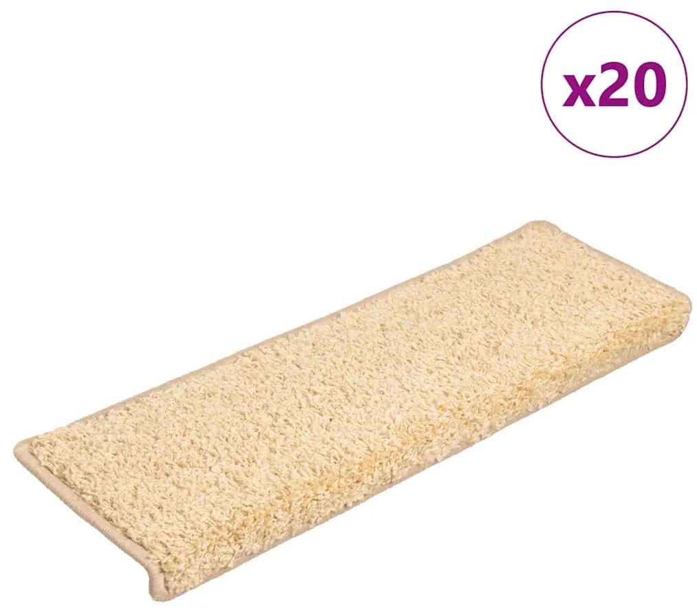 vidaXL Tapetes de escada 20 peças 65x21x4 cm creme com borda retangular