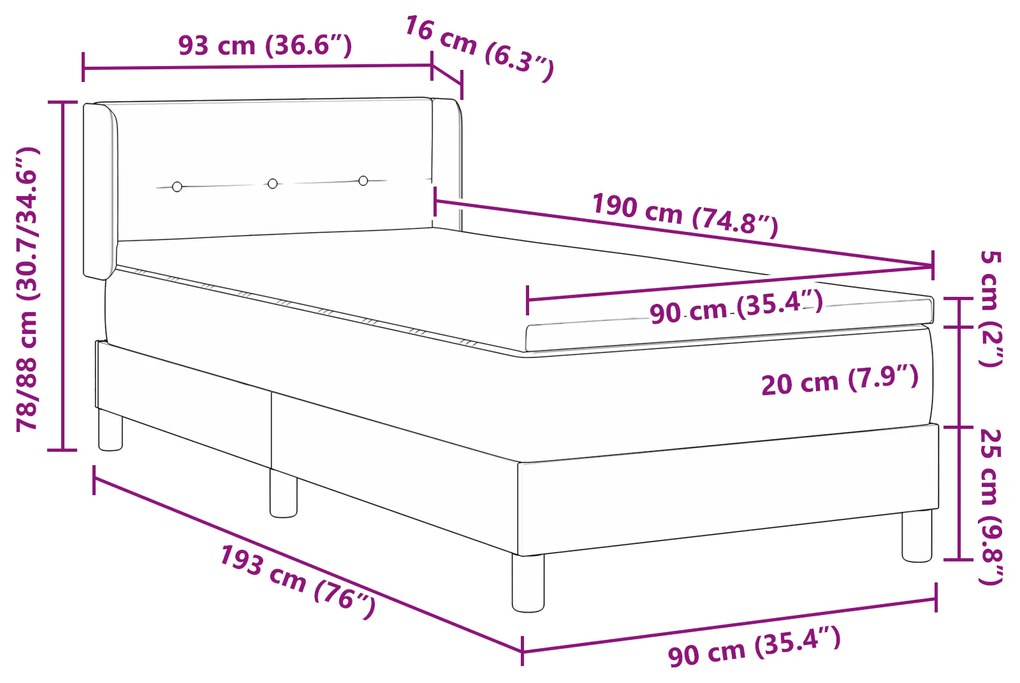 Cama Box Spring vidaXL com Colchão Azul 90x190 cm Tecido