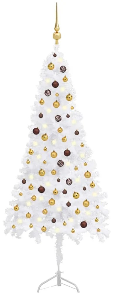 3077950 vidaXL Árvore Natal artif. canto c/ luzes LED/bolas 210 cm PVC branco