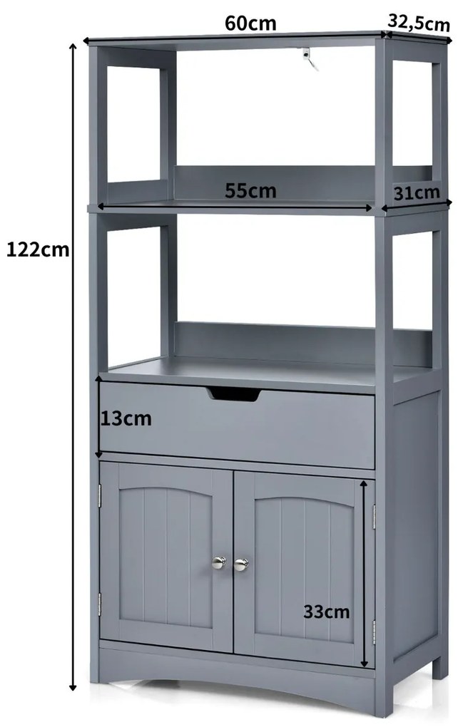 Armário com 3 Estantes 1 Gaveta 1 Armário de arrumação 60 x 32,5 x 122 cm Cinzento