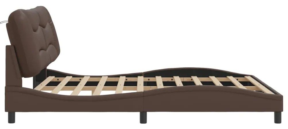 Estrutura cama c/ cabeceira 180x200cm couro artificial castanho