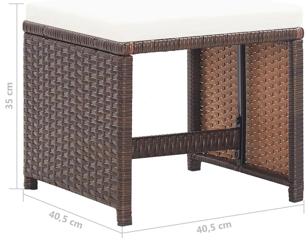 Bancos de jardim 4 pcs com almofadões vime PE castanho