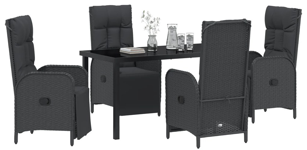 Conjunto de Jantar de Jardim com Almofadas Pretas em Rattan Sintético