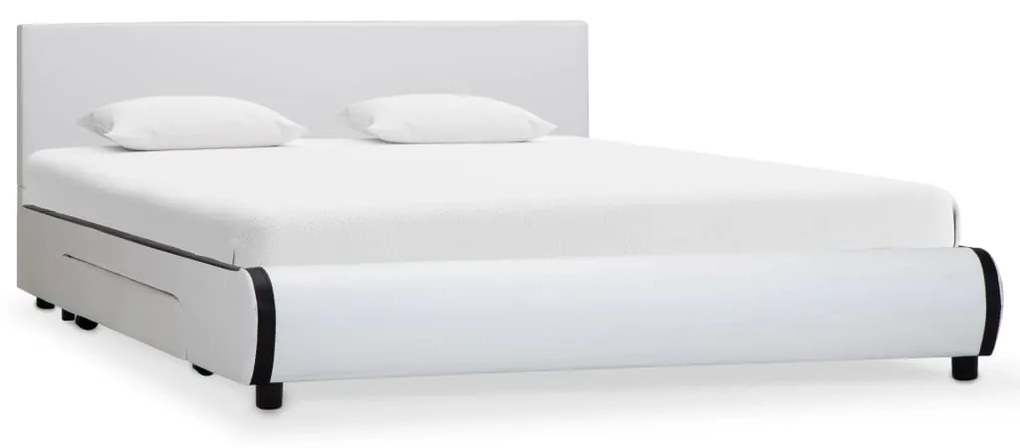 284945 vidaXL Estrutura de cama com gavetas 140x200cm couro artificial branco