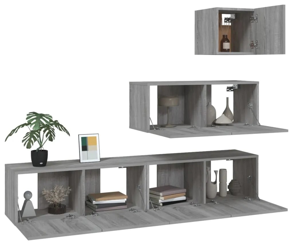 Conjunto móveis de TV 4 pcs madeira processada sonoma cinza