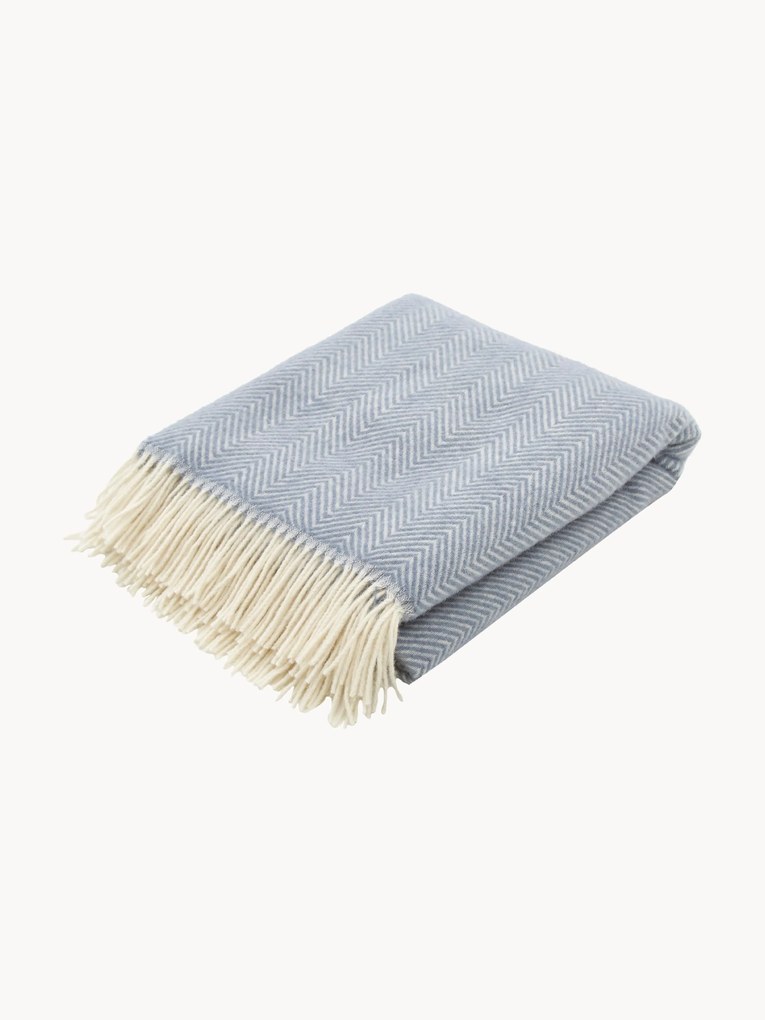 Manta em lã com padrão de espinha de peixe e franjas Tyrol