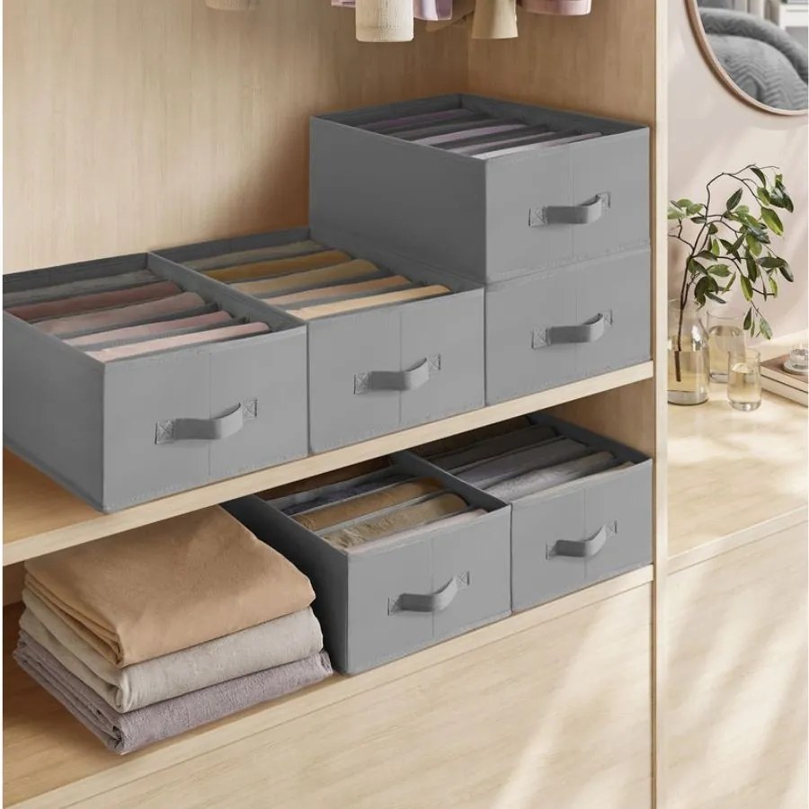 Conjunto de 6 organizadores para roupeiro, 42 x 30 x 17 cm, Cinzentos