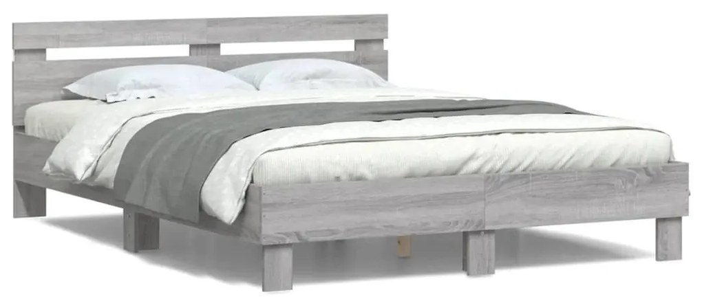Estrutura cama c/ cabeceira/luzes LED 150x200cm cinzento sonoma