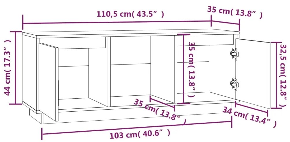 Móvel de TV Irene - Cor Castanho Mel - 110,5x35x44 cm Madeira de Pinho