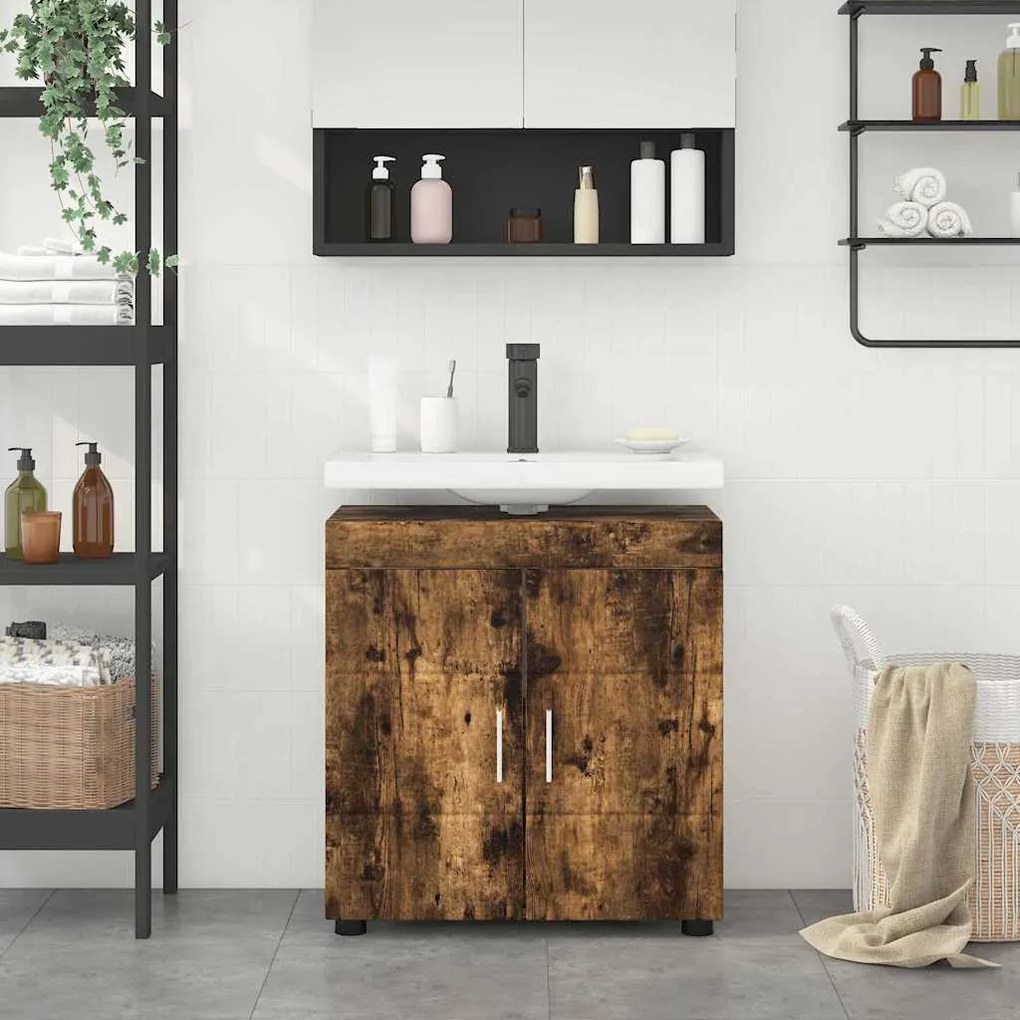 vidaXL Gabinete para lavatório de banheiro com porta Carvalho fumado