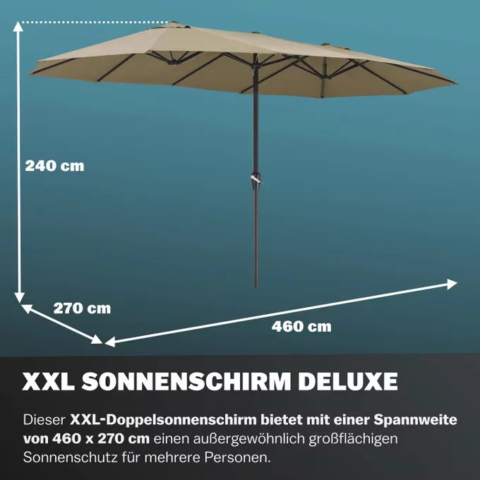 Guarda-sol duplo 460x270 cm Proteção UV 80+ com Capa proteção taupe