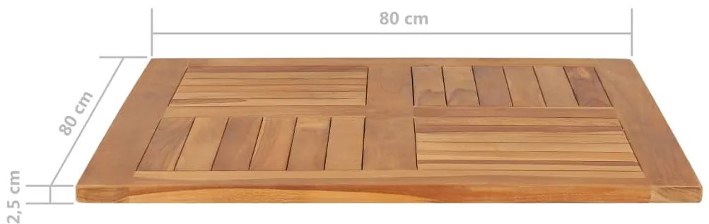 Tampo de mesa quadrado 80x80x2,5 cm madeira de teca maciça
