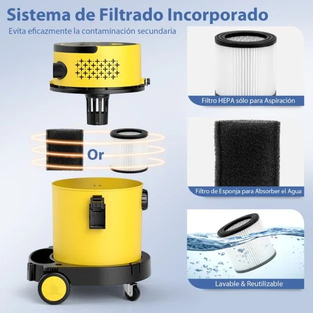 Aspirador de pó seco e húmido 4 em 1 portátil para limpeza de tapetes e estofos com aspiração máxima de 1200 W e 17 KPA com acessórios