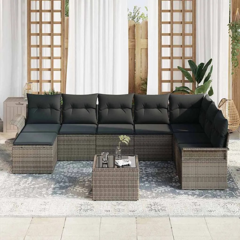 Conjunto de Sofá Jardim vidaXL 8 Peças com Almofadas Rattan Preto