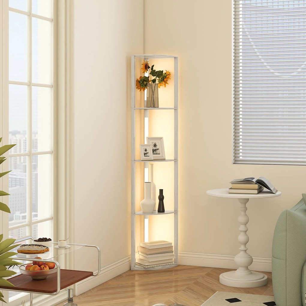 Candeeiro de Pé com Prateleiras de Canto, 41 x 29,5 x 163,5 cm, Iluminação LED Regulável, cor Carvalho