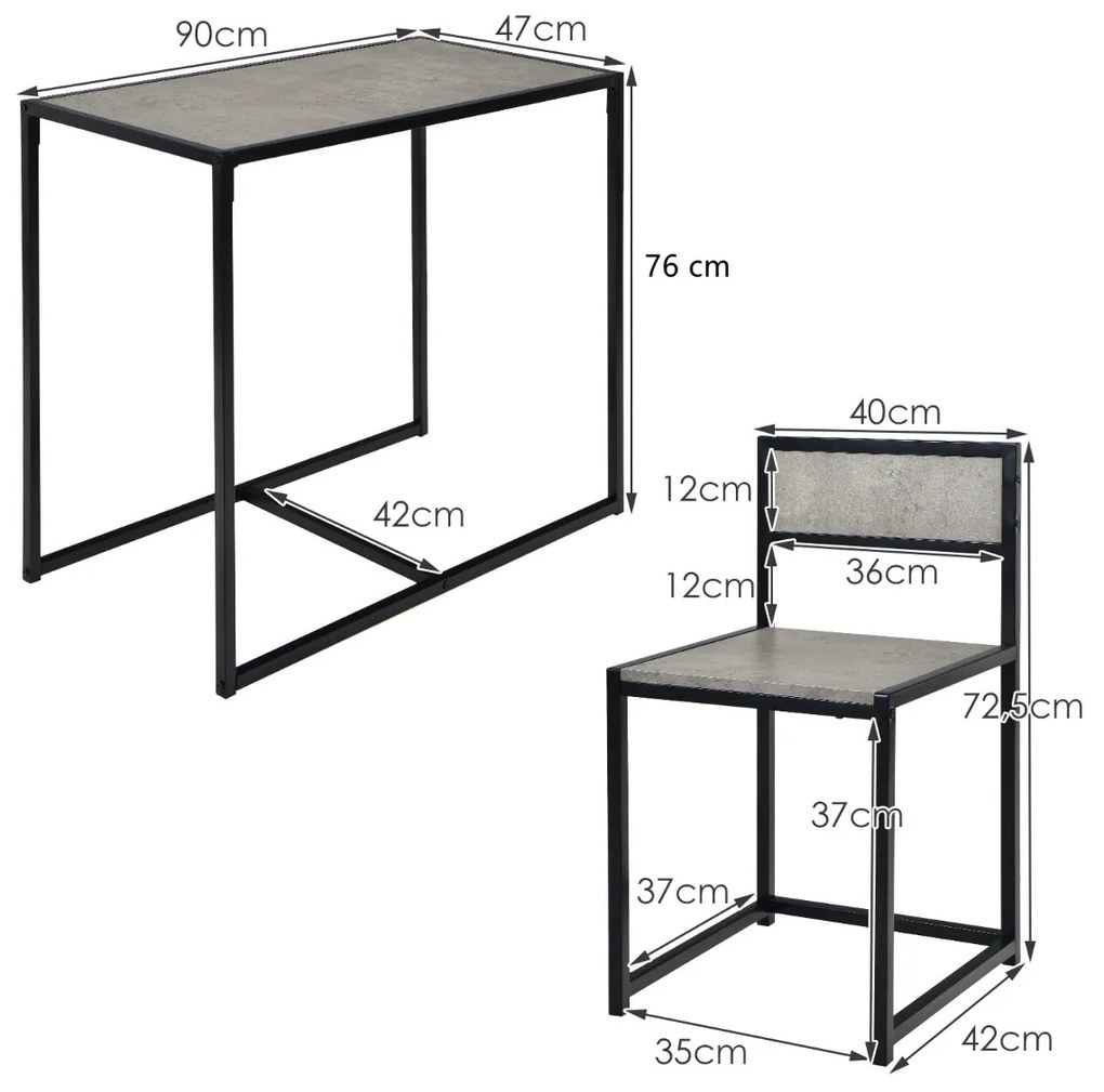 Conjunto cozinha com Mesa Compacta e 2 Cadeiras com Estrutura Metálica para Pequenos Espaços Cozinha Sala de Jantar Bistró Cinzento