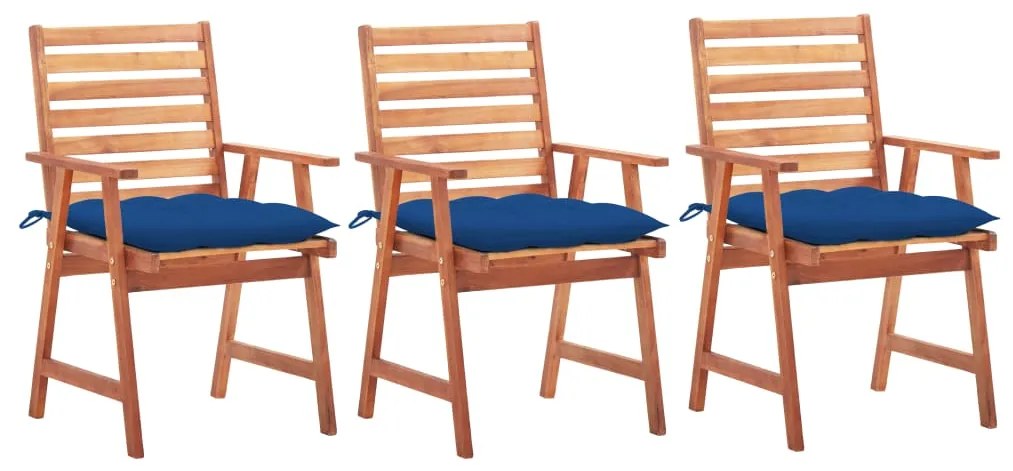 vidaXL Cadeiras de jantar p/ jardim 3 pcs c/ almofadões acácia maciça
