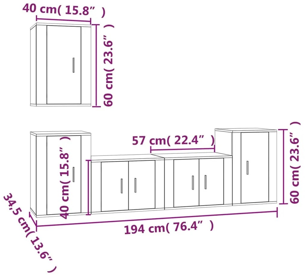 Conjunto móveis de TV 5 pcs madeira processada sonoma cinza