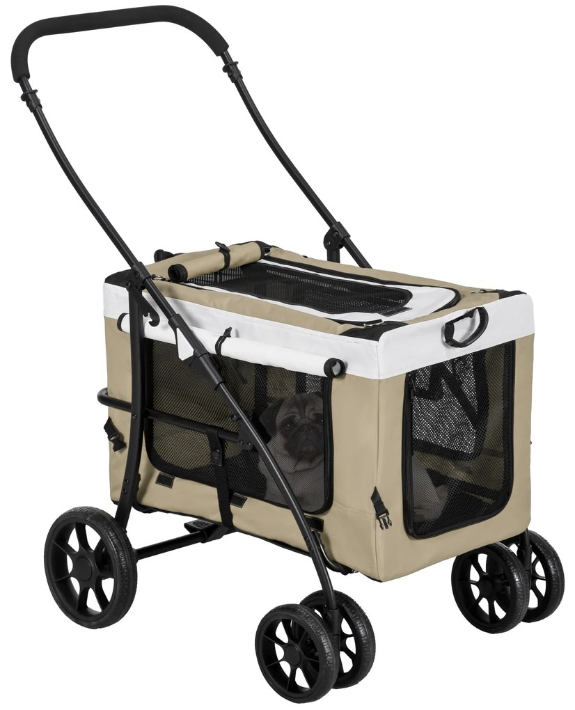 Carrinho para Animais de Estimação Carrinho para Cães Dobrável com Compartimento Desmontável 4 Portas 81x58x97,5 cm Cáqui