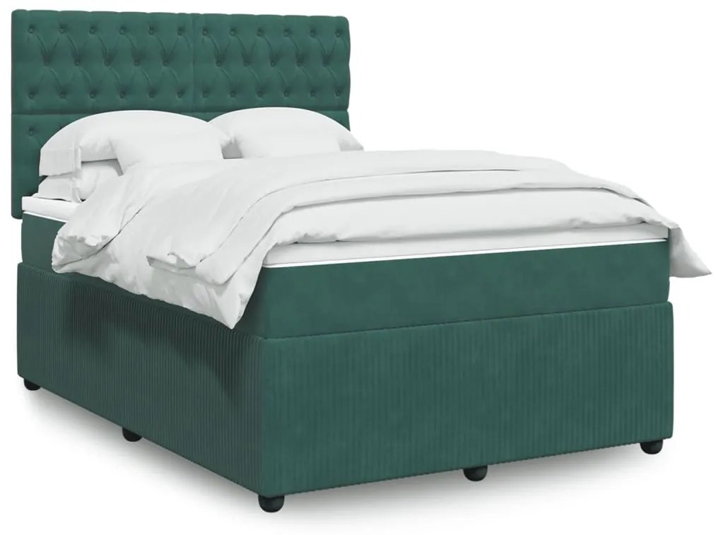 Cama com molas/colchão 140x200 cm veludo verde-escuro