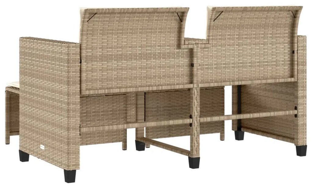 Sofá de jardim de 2 lugares com mesa e bancos vime PE bege