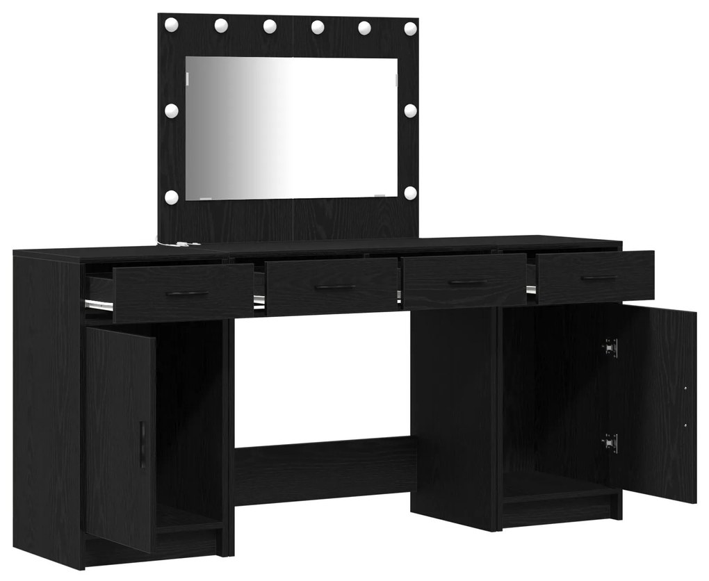 Conjunto de Maquiagem de 3 Peças vidaXL com LED Preto em Madeira Sinté