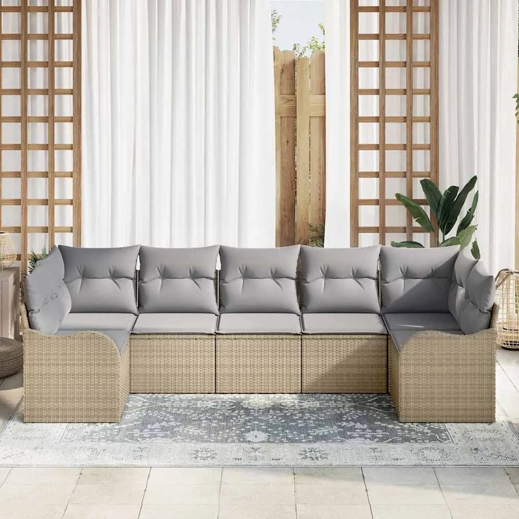 Conjunto de Sofá de Jardim com 7 Peças e Almofadas Bege em Rattan Sint