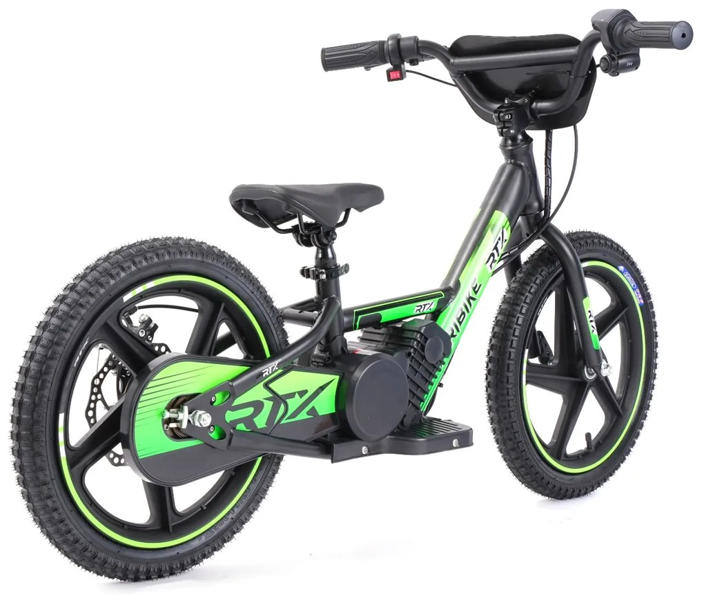 Bicicleta eléctrica para crianças RIRIBIKE RTX6 24V (16"), Batería de litio, Motor de 250W, travão de disco Verde