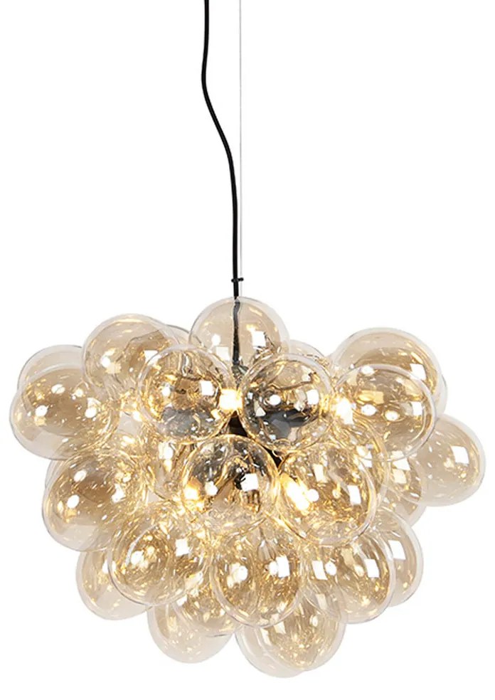 Candeeiro de suspensão Art Deco preto com vidro âmbar 8-luzes - Uvas