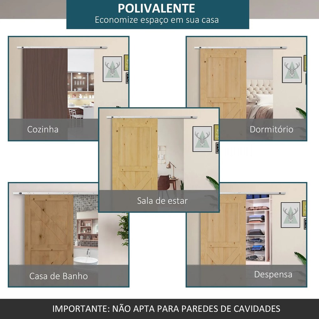 HOMCOM Ferragem para Porta Corredeira 186cm Kit de Acessórios para Por