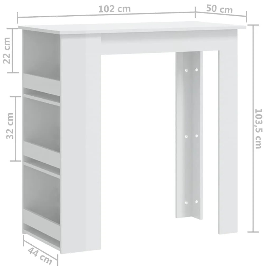 Mesa de Bar Amber com 3 Prateleiras de 102 cm - Branco Brilhante - Des