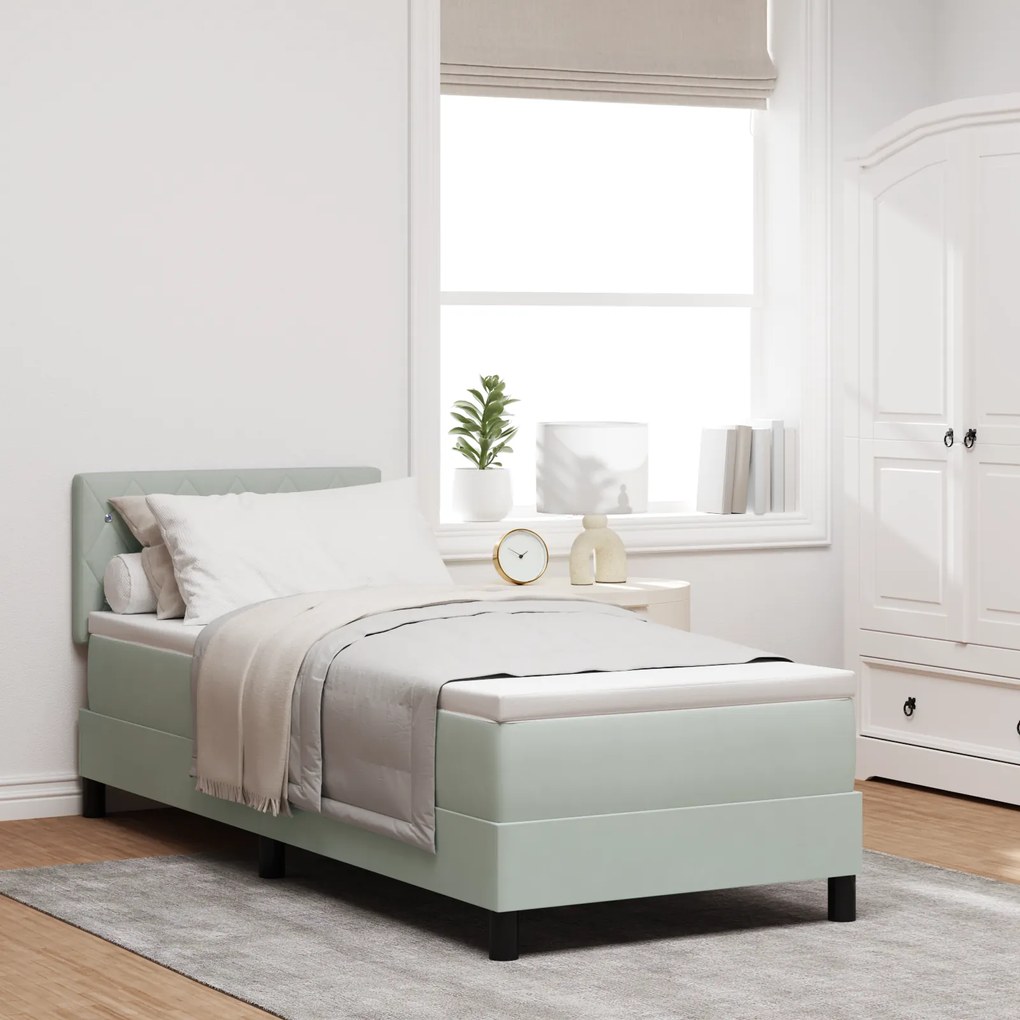 Cama Box com Colchão vidaXL Cinza Claro 80x200 cm Veludo