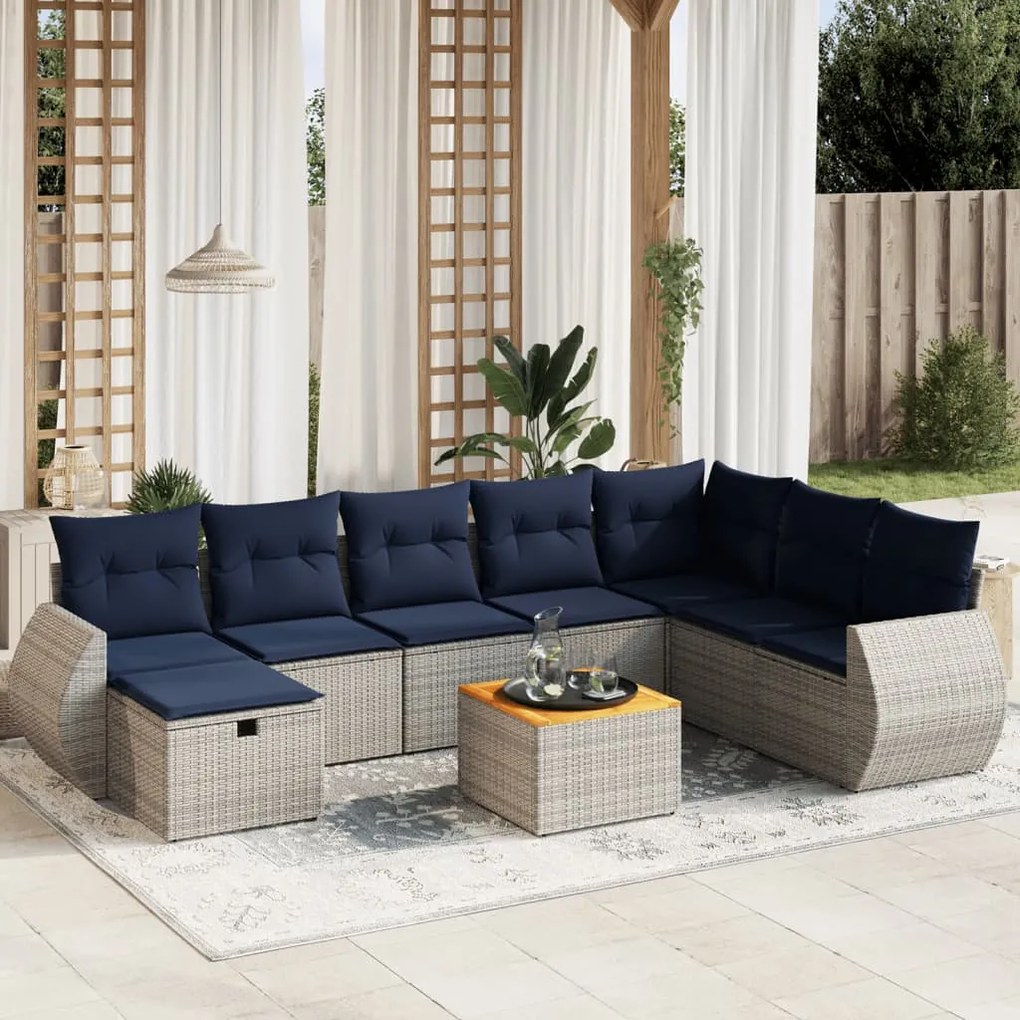 vidaXL 7 pcs conjunto sofás p/ jardim c/ almofadões vime PE cinzento