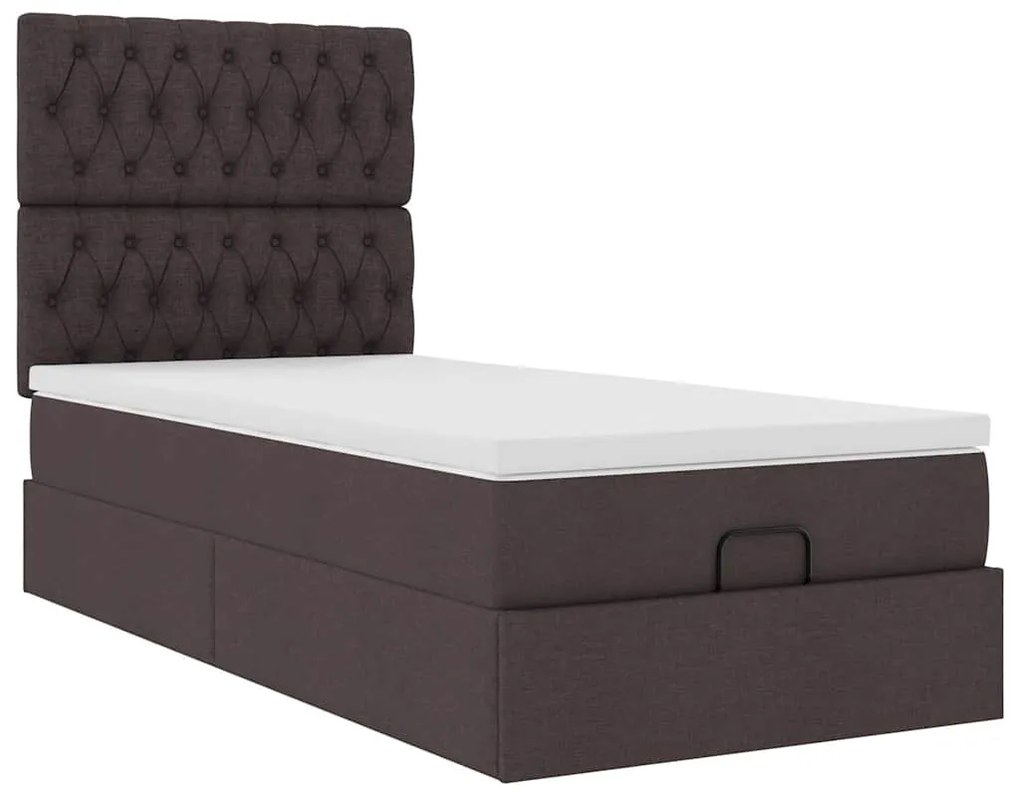 Estrutura cama otomana colchão 100x200cm tecido castanho escuro