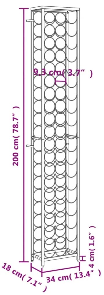 Garrafeira para 57 garrafas 34x18x200 cm ferro forjado preto
